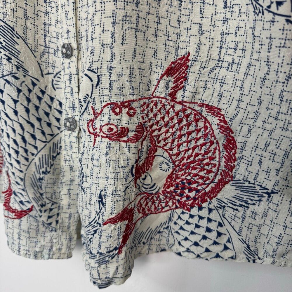 Citron Silk Koi Button Down Top M - Picture 2 of 6